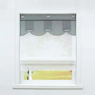 SCHOAL Raffrollo ohne Bohren Raffgardinen mit U-Haken Küche Gardinen mit Ösen Transparent Voile Ovale Figur Muster Grau BxH 120x140 1 Stück