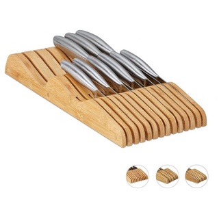 relaxdays Messerblock Messerblock Bambus für Schublade, XXL braun 17 cm x 40 cm x 5 cm