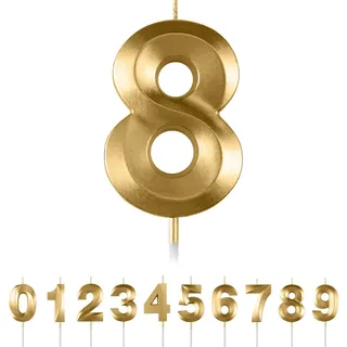 Geburtstagskerzen Zahlen 8,3D Gold Geburtstagskerzen,Kerzen Geburtstag Zahl 8, Kuchen Topper Dekoration Kuchendeko Geburtstag, Geburtstagskerzen für Geburtstagsdeko