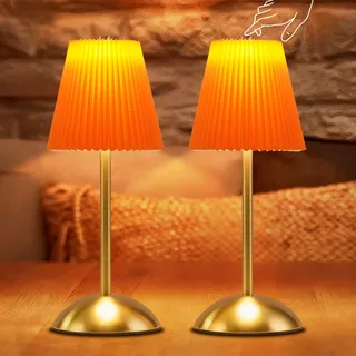 Tischlampe Kabellos Tischleuchte Akku Nachttischlampe 2er Set Touch Dimmbar | 3 Farbtemperature Schlafzimmerlampe Stoff Lampenschirm Design Nachttischleuchte mit USB für Wohnzimmer Esszimmer