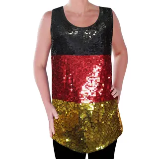 Eye Catch Damen Deutschland Pailletten Weste Top Flagge Schwarz Rot Gold - L