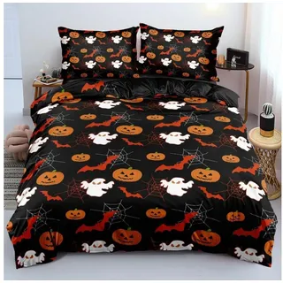 LuxusKollektion Kinderbettwäsche Bettwäsche-Set 200x200 Halloween Geist Kürbis