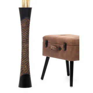 Leewadee Große Deko Bodenvase Für Dekozweige, Hohe Standvase Für Pampasgras, Design Holzvase, 90 cm, Schwarz Braun