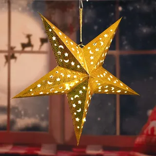LED Papier Advents Weihnachts Stern Decken Hänge Lampe GOLD Pendel Deko Leuchte