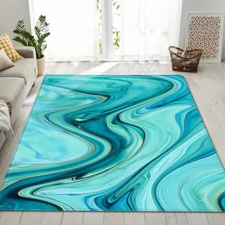 Wohnzimmer Großer Teppich Nordischer Geometrischer Marmor Farbverlauf Blau Gold Lila Grau Moderne Abstrakte Marble Bodenmatte Abdeckung für Schlafzimmer Nachttisch Rutschfest (Bunt 2,160x200 cm)