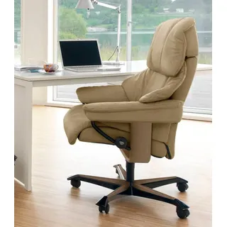 Relaxsessel STRESSLESS "Reno" Sessel Gr. Leder PALOMA, Home Office Base Eiche, Relaxfunktion-Drehfunktion-PlusTMSystem-Gleitsystem-Höhenverstellung, B/H/T: 79 cm x 108 cm x 75 cm, beige (sand paloma) Lesesessel und Relaxsessel