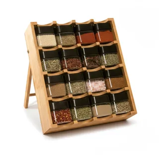 Relaxdays Gewürzregal mit 16 Gläsern, Bambus, HBT: 35x30x9 cm, 4 Etagen, Gewürztreppe stehend, Gewürzaufbewahrung, Natur, Hellbraun