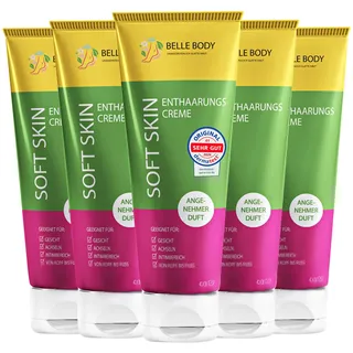 Belle Body Enthaarungscreme - Schnell, Schmerzfrei, Langanhaltend Haare weg | Enthaarungscreme für Gesicht, Achseln, Intimbereich - Sanft, ohne Rasurbrand & Pickel - Vegan - Für alle Hauttypen - 5x100ml