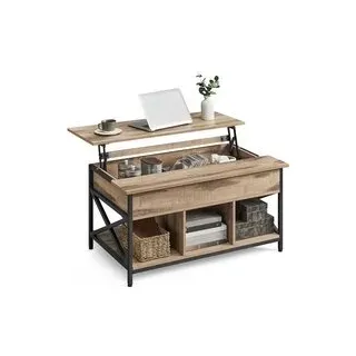 VASAGLE Couchtisch Kamelbraun-Schwarz Stahl 60 x 100 x 48-62 cm