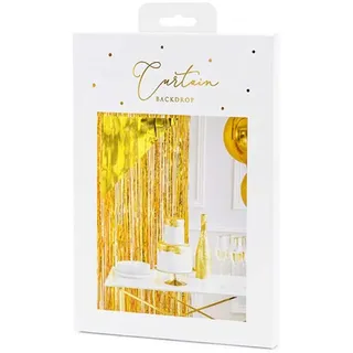PartyDeco Lametta Vorhang Folie Glitzer - Gold - 90 x 250 cm - Metallic Tinsel Vorhänge für Weihnachtsbaum Weihnachten Geburtstag Hochzeit - Deko Dekoration zu Weihnachten - Gold