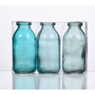 Sandra Rich 3er Pack Flaschenvasen Bottle H. 10cm D. 5cm blau türkis Glas