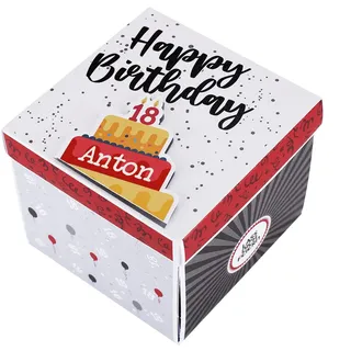 Herz & Heim® Überraschungsbox -Happy Birthday- mit Wunschname 18 Jahre