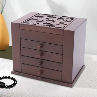 kangten Schmuckschatullen 5-lagige Rustikale Holz Schmuck Organizer Box für Uhren Halsketten Ringe für Damen Freundin