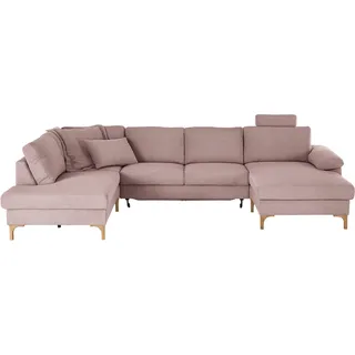 3C Candy Wohnlandschaft Lecce, wahlweise PUR-Schaumstoff oder Tonnentaschenfederkern U-Form, Bettkasten in Umbauecke und Longchair, sowie Querschläfer im 2-Sitzer rosa