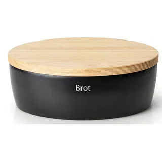 Continenta Brottopf mit Holzdeckel oval 36 cm matt schwarz