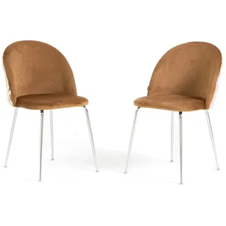 RATTATAN Set aus 2 Innenstühlen aus dekorativem Samt mit Metallbeinen, elegantes Design für Küche, Esszimmer, Bar und Restaurant – Sara – Zebramuster/Silber