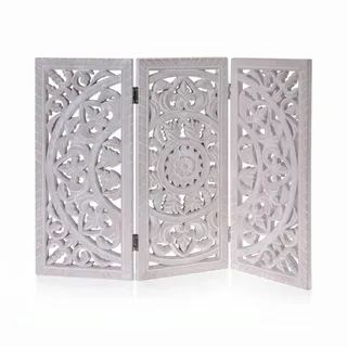 Meinposten Holzornament weiß 60x45 cm Fensterdeko Shabby Landhaus Mandala Holz Holzbild eckig Ornament Paravant
