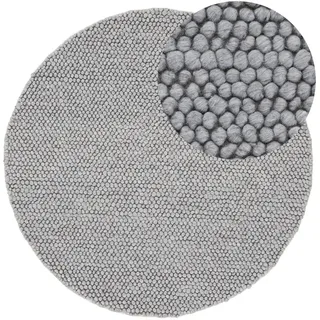 carpetfine Wollteppich Calo weicher Filzkugel-Teppich Rund Hellgrau Ø 120 cm für Wohnzimmer, Schlafzimmer & Kinderzimmer