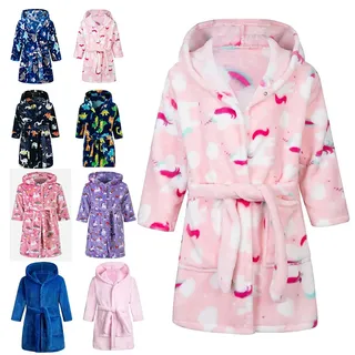 Lodunsyr Einhorn Bademantel Kinder mit Kapuze für Jungen Mädchen Bademäntel Morgenmantel kuschelig warmen und weichen Pyjamas Kleinkind Coral Fleece Hoodie Roben 2-9 Jahre M - 4-5 Jahre
