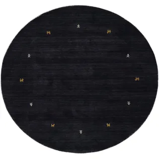 Wollteppich CARPETFINE "Gabbeh Uni" Teppiche Gr. Ø 250 cm, 15 mm, 1 St., schwarz Orientalische Muster reine Wolle handgewebt, Gabbeh Tiermotiv warmes Raumklima viele Größen