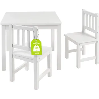 Bomi Kindersitzgruppe Holz Amy | Kindertisch mit 2 Stühlen | Tisch & Stühle Kinderzimmer Set | Spieltisch ab 1 Jahr | Kindertisch für drinnen | Maltisch & Basteltisch Kinder | Kindermöbel Weiß