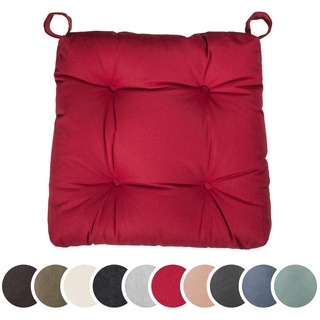 sleepling 2er Set Stuhlkissen, Sitzkissen Eva für Indoor und Outdoor, mit Klettverschluss, 100% Baumwolle, Made in EU, Maße: 40 (vorne), 35 (hinten) x 38 x 7 cm, rot