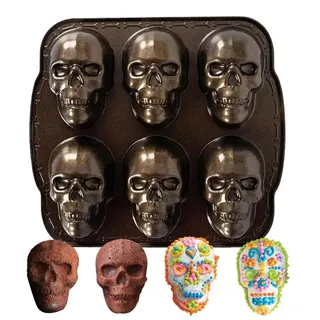 Generisch Halloween-Totenkopf-Backform, Totenkopf-Kuchenform mit 6 Mulden | Halloween-Dessert-Zubereitung, gruseliges Skelett, Party-Goodies, Horror-Küche, lustige Muffinform