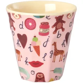 RICE Kleiner Melamin Kinderbecher ABC 160 ml, H7.5, Ø7 cm,160 ml, pink