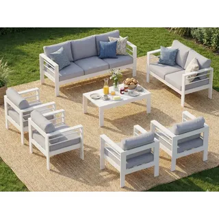 MeXo Gartenlounge-Set XXL Gartenmöbel Set Aluminium Outdoor, (Set, 7-tlg., 4×Sessel, 1×3-Sitzer Sofa, 1×2-Sitzer Sofa, 1×Tisch, 18×Auflagen), wetterfest Lounge Set für 8-9 Personen, Flexible Kombination weiß