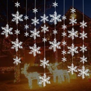 Turelifes 72 Stück 5 Größen weiße Weihnachts-Schneeflocken-Dekorationen Kunststoff glitzernde Schneeflocken Weihnachtsbaum Ornamente hängende Dekoration für Urlaub Party