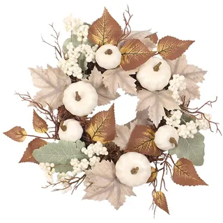 Herbstlicher Türkranz im Farmhouse Stil, Dekokranz mit Herbstblättern und Naturmotiven, Für Haustür und Wanddeko, Halloween Schmuck, Feste und Feiern (A)