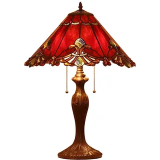 Bieye L30024US Tiffany-Stil Glasmalerei Barock Tischlampe mit 17 Zoll breiten Lampenschirm und Metallfuß, 26-Zoll groß, rot