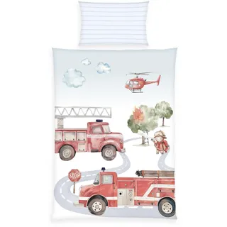 Herding Klaus Hering 2485416063 - babybest® Bettwäsche, Feuerwehr, Made in Green, 40x60+100x135 cm