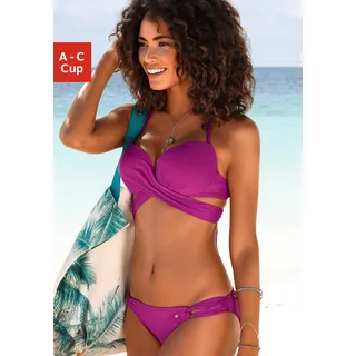 Push-Up-Bikini S.OLIVER Gr. 34, Cup A, pink (fuchsia) Damen Bikini-Sets Ocean Blue mit zusätzlichen Bindebändern Bestseller