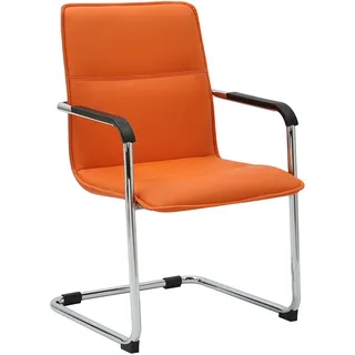 CLP Freischwinger Stuhl mit Armlehnen Seattle, moderner Esszimmerstuhl gepolstert mit Kunstlederbezug, Gestell in Chromoptik Farbe orange