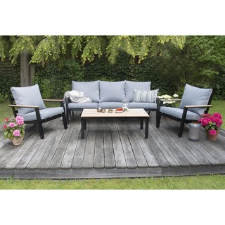 bellavista - Home&Garden® Gartenlounge-Set Aluminium Gartenmöbel Lounge Lamego, (Set, 4-tlg), Armlehnen und Tischplatte aus Teakholz grau