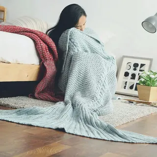 HBWANGC Tragbare Decke, warme grobe Strickdecke, Meerjungfrauenschwanz-Decke für Kinder und Erwachsene, Handgehäkelt, Kuscheln, Meerjungfrau, alle Jahreszeiten, Schlafsack, Decke