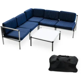 Spetebo Gartenlounge-Set Sitzgarnitur variabel aufstellbar tragbar inklusive Trolley, (Set, 6-tlg., Anzahl), wetterfeste und robuste Materialien blau|silberfarben