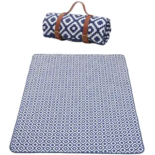 Picknickdecke 200 x 150 cm große Stranddecke Wasserdicht Sanddicht Outdoor Indoor Teppiche Faltbare Strandmatte Tragbar Camping Picknick Teppich mit Tragegriff Aluminium BBQ Picknickmatte (Blau)