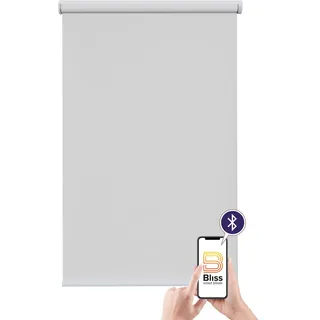 Elektrisches Rollo SUNLINES "Akkurollo Upcycling appgesteuert, blickdicht, Sunlines", grau (hellgrau), B:150cm H:220cm, Kunststoff, Metall, Polyester, Rollos, appgesteuert via Bluetooth