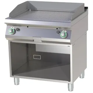 Gastro Gas-Griddleplatte gerillt verchromt Standgerät Unterbau Grillplatte Bratplatte 800x730x900 mm 14 kW
