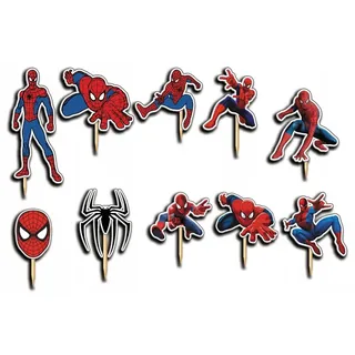 Festivalartikel Tortenstecker SPIDERMAN SPIDEY Topper Set 10 Stk Geburstag Torten Deko Junge weiß