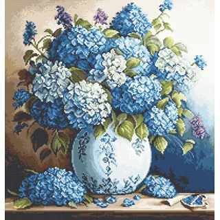 luca-s yarns Luca-S Gobelin Stickpackung Vase mit Hortensien Zählmuster, Multifarbig