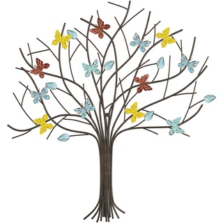Lavish Home Baum des Lebens, Metall-Wandkunst, handbemalt, 3D-Schmetterlinge/Blätter, für modernes Bauernhaus, rustikale Dekoration für Zuhause oder Büro, (L) 63,5 cm x (B) 1,3 cm x (H) 58,4 cm
