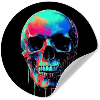 MuchoWow Wandsticker Totenkopf - Graffiti - Blau - Farbenfroh (1 St), Runde Aufkleber für Wohnzimmer, Selbstklebend, 100x100 cm blau 100 cm x 100 cm x 0.1 cm