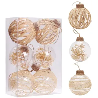 GLITZFAS Weihnachtskugel Set 6 Stück, 8 cm Klare Weihnachtskugeln aus Kunststoff Weihnachtsbaumschmuck Boho Beige Christbaumkugeln Hängende Christmas Decorations Ornamente (Beige B)