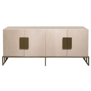 Casa Padrino Designer Sideboard Creme / Messing 200 x 40 x H. 80 cm - Wohnzimmer Keramik Schrank mit 4 Türen - Luxus Möbel