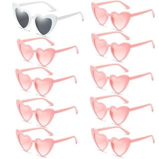 kiimiipa 10 x Herz-Sonnenbrillen, Sonnenbrille, Vintage-Stil, Herz-Sonnenbrille für Damen, Herren, Kinder, UV400, Schutz-Sonnenbrille, Hochzeits-Sonnenbrille, Party, Outdoor, 10 Stück, 1 weiß + 9 - M