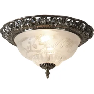 Landhaus Stil Decken Beleuchtung Lampe Glas Leuchte silber antik Blumen Dekor