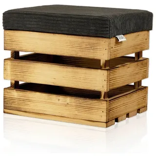 Lycce Polsterhocker Sitzhocker, Holzkiste geflammt mit gepolstertem Cordstoff-Deckel, mit Stauraum und gepolstertem Sitzkissen grau